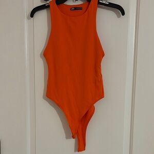 Zara Bright Orange Sleeveless Bodysuit